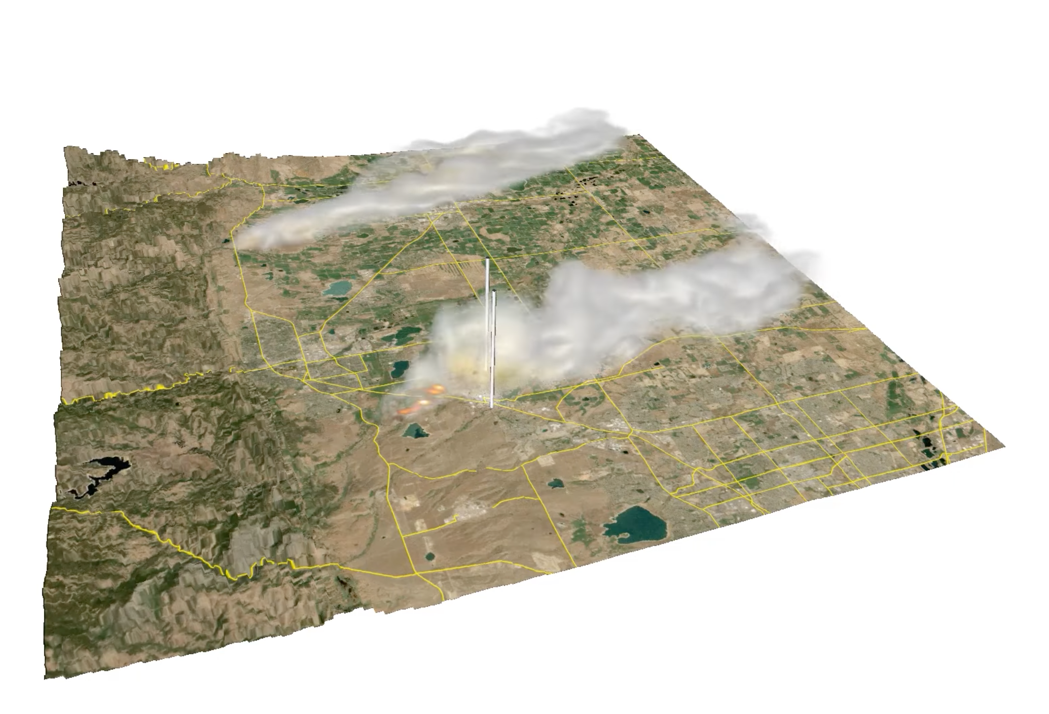 Screenshot of Marshall fire visualization simulation in VAPOR
