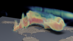 simulation represents the Carbon Monoxide (CO) generated by a fire plume during the major fire events that occurred in the western United States in 2022.